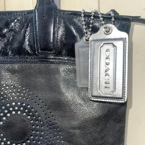 COACH Signature C Authentic- Black/Pewter AUDREY Leather Shoulder/Tote Bag 17041 - Picture 5 of 14